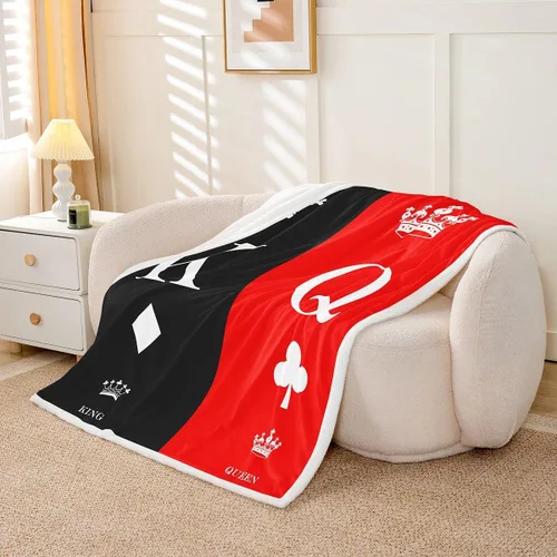 Miniatura 3 de Manfei Manta mullida con estampado de corona blanca, manta negra y roja para cama, sofá, decoración de habitación de niños y niñas (40 x 50 pulgadas)