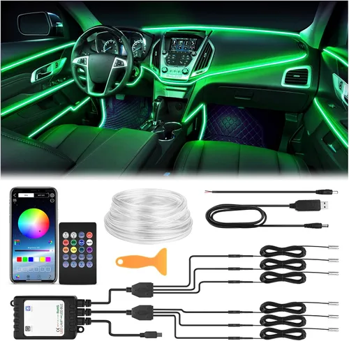 Tira de luces LED para interiores de automóvil de 315 pulgadas, tubo de fibra óptica alimentado por USB, RGB 6 en 1, neón para automóvil con