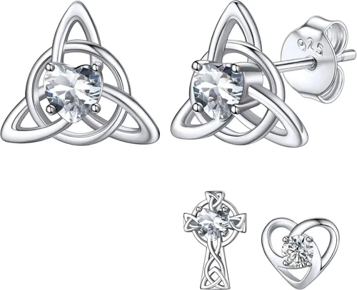 Bestyle Pendiente celta de plata de ley 925 con piedras para mujeres y niñas, bonito adorno de nudo celta con piedra natal encanto, joyería
