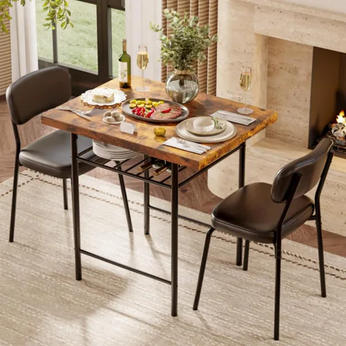 Miniatura 9 de VINGLI Dining Table Set for 2, Small Kitchen Table Set with Upholstered Chairs, 3-Piece Dining Set with Storage Rack, Wood Dining Room Set with