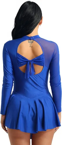 Miniatura 5 de YiZYiF Lyrical - Vestido de patinaje sobre hielo para mujer, manga larga, elastano, leotardo de gimnasia