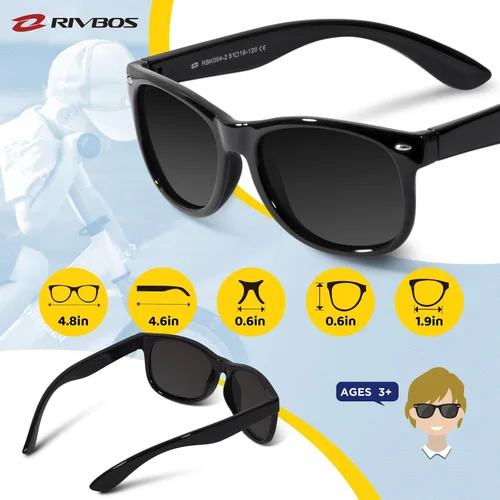 Miniatura 5 de Lentes de sol de goma Rivbos RBK004, flexibles, para niños lentes para bebés y niños de 3-10 (vidrio espejado disponible).