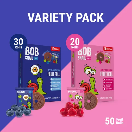Miniatura 4 de Bob Snail Rollos de frutas – Arándanos y frambuesa, 50 unidades, aperitivos de frutas naturales, veganos, sin azúcar añadido, aperitivo para niños
