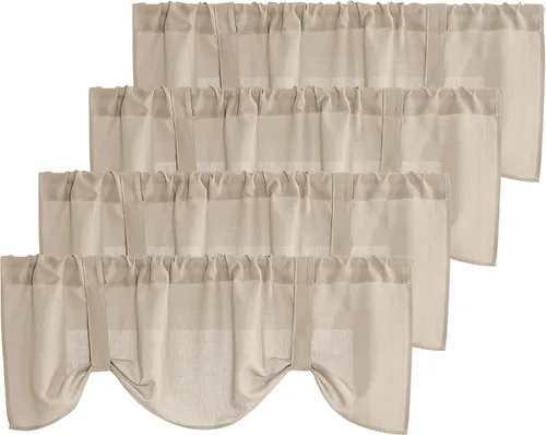 Miniatura 19 de NICETOWN Cenefa con textura de lino para ventana de cocina y sala de estar, filtrado de luz, estilo campestre bohemio, con bolsillo para barra, 2