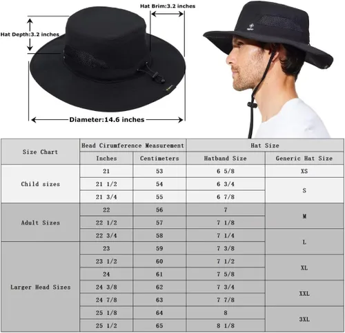 Miniatura 4 de Fishing Hat for Mens Sun Hat Wide Brim Bucket Hat SPF UV Protection XL XXL Large Size Big Head Hiking Beach Safari