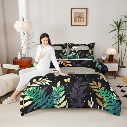Miniatura 5 de Feelyou Juego de edredón de perezoso lindo juego de ropa de cama para niños y niñas, juego de edredón de mariposa de galaxia, hojas botánicas