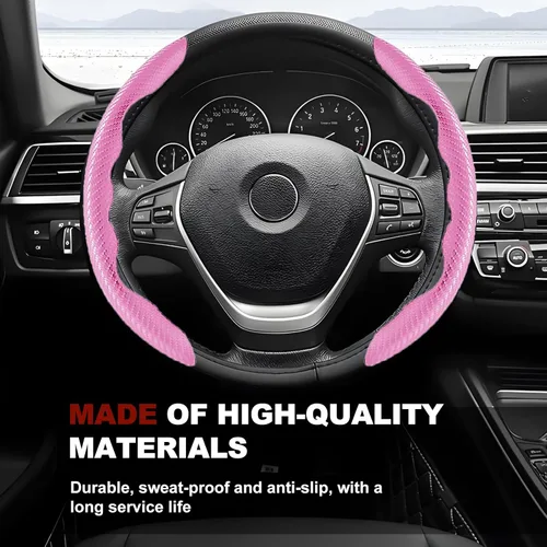 Miniatura 4 de Funda universal de fibra de carbono para volante, protector segmentado para volante, cubierta antideslizante de fibra de carbono para volante de Rosa