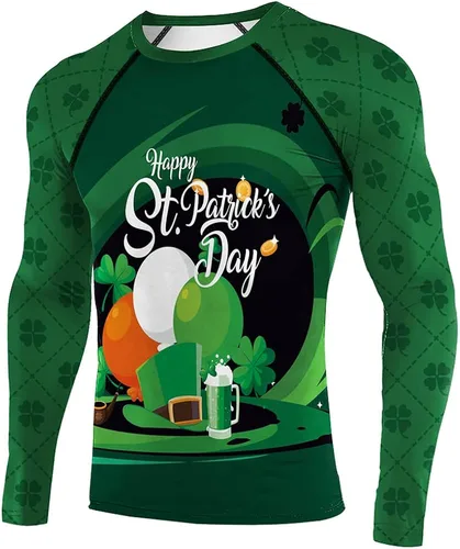 Rcimuue Camiseta de compresión para hombre, con estampado irlandés 3D, camiseta deportiva para el día de San Patricio, camiseta de manga larga para