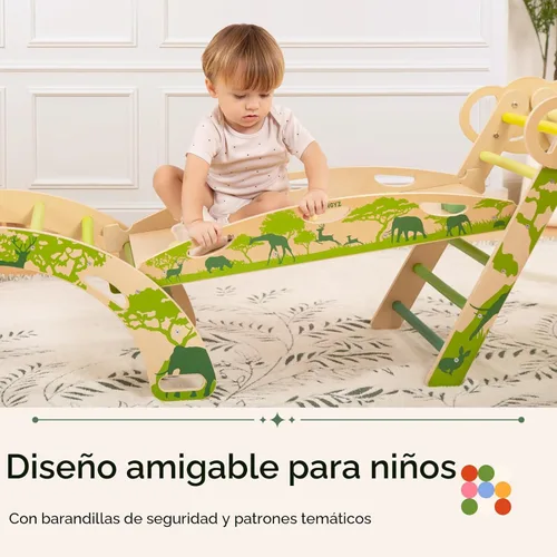 Miniatura 8 de WINGYZ Pikler - Juego de triángulos Montessori plegable 8 en 1 con tobogán reversible de animales, juego de escalada protegido por patente, seguro
