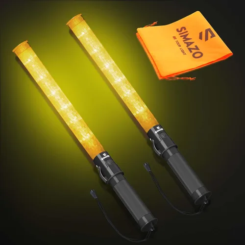 Miniatura 13 de 2 Piezas Varitas de Tráfico de Señalización de 21 Pulgadas con 3 Modos Intermitentes y 6 Luces LED, Bastón de Seguridad de Tráfico con Clip Lateral