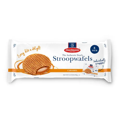 Daelmans Stroopwafel Caramel - The Original Stroopwafels, galletas de gofres holandesas tostadas con relleno cremoso y mantecoso, fabricadas en