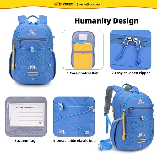 Miniatura 4 de SKYSPER Mochila escolar para niños de 4 a 8 años para viajes de un día y clases (azul)