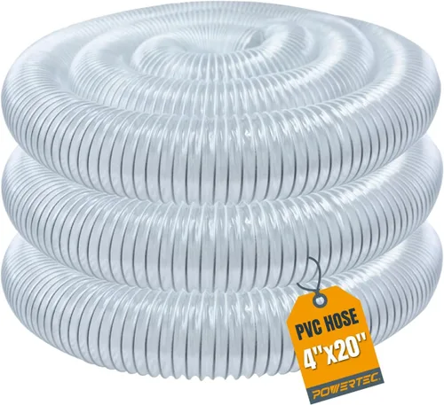 POWERTEC Manguera de recolección de polvo de 4 x 20 pies, manguera flexible de PVC colector de polvo de 4 pulgadas para sierra de mesa, sierra de