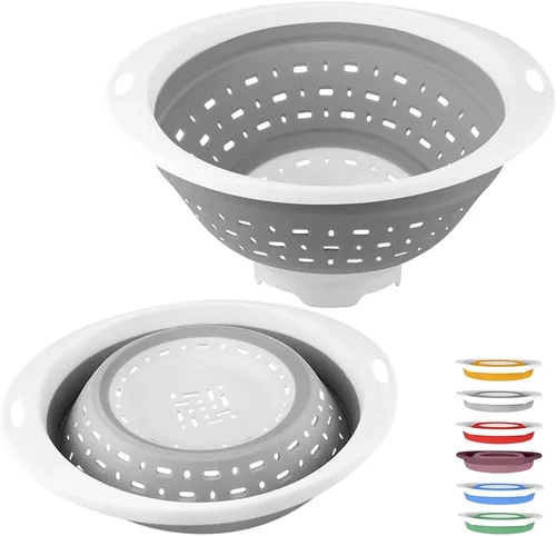 Miniatura 8 de QiMH Colador plegable y escurridor, 5 cuartos (1.25 gal) de capacidad, libre de BPA y apto para lavavajillas, escurridor plegable de silicona