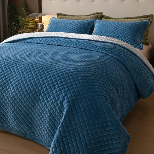 Miniatura 13 de tohrisa Juego de edredón de terciopelo tamaño King, ropa de cama ultrasuave de 3 piezas con 2 fundas de almohada, colcha reversible ligera
