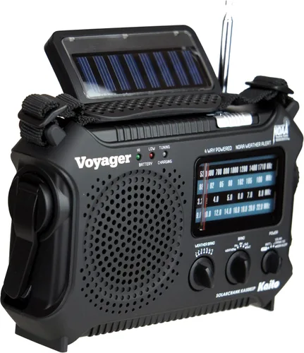 Miniatura 3 de Kaito KA500IP-BLK Voyager Solar/Dynamo AM/FM/SW NOAA Radio meteorológica con alerta y cargador de teléfono celular, color negro