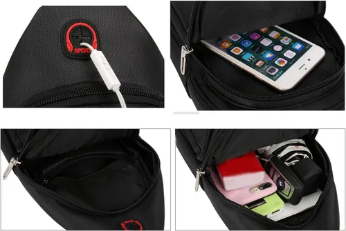 Miniatura 5 de Bolso cruzado pequeño para el pecho, hombro, bolsa de viaje, mochila casual para hombres y mujeres con agujero para auriculares, resistente al agua
