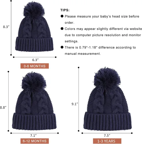 Miniatura 6 de JANGANNSA Gorro de invierno de punto para bebé, gorro cálido para niños y niñas, gorro con pompón