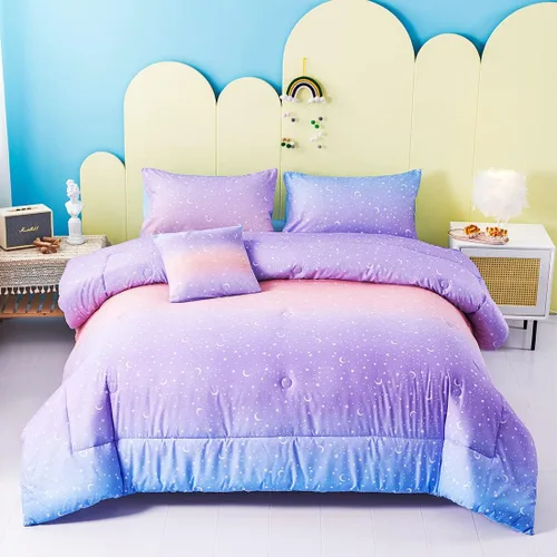 Miniatura 10 de URBONUR Juego de 6 piezas de edredón con brillo degradado para niñas, tamaño completo, ropa de cama de galaxia azul para niños, juego de edredón