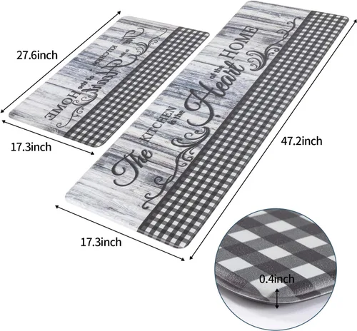 Miniatura 3 de Asrug Tapetes de cocina estilo granja para piso, alfombras de cocina a cuadros blancos y negros, antifatiga, impermeable, resistente a las manchas