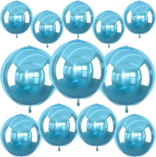 Miniatura 27 de 12 globos redondos de aluminio azul marino, globos de helio 4D de 22 pulgadas, 15 pulgadas, 10 pulgadas, globo de aluminio azul metálico