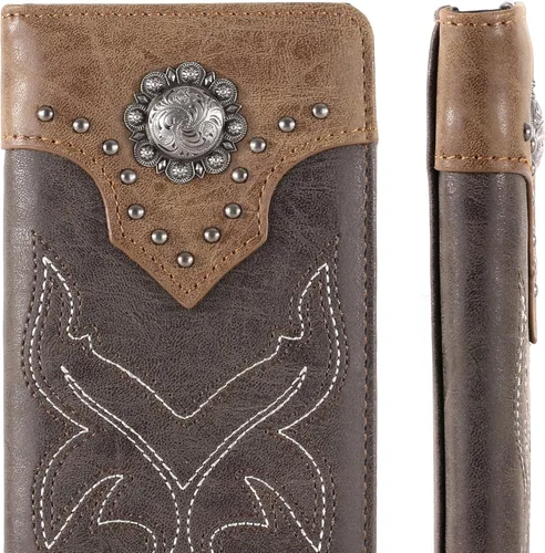Miniatura 3 de Montana West Western Wallet American Pride Hair-On - Cartera de cuero genuino con herramientas de estrella solitaria, colección floral en relieve