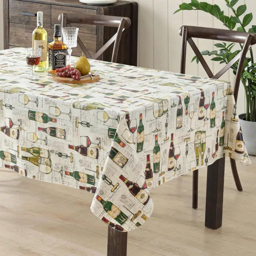Miniatura 5 de Newbridge Mantel de vinilo con parte trasera de franela con impresión de cata de vinos, diseño de botellas de vino francesas y comerciantes