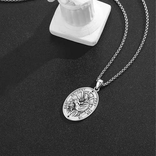 Miniatura 228 de Collar de plata de ley 925 con medalla de San Patrón, colgante de protección católica, amuleto, joyería religiosa para hombres y mujeres
