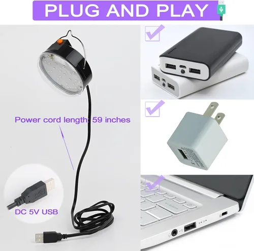 Miniatura 4 de CICINY Luz LED negra, luces negras UV colgantes USB de 10 W con gancho, lámpara de luz negra para fiesta brillante, decoraciones de Halloween que
