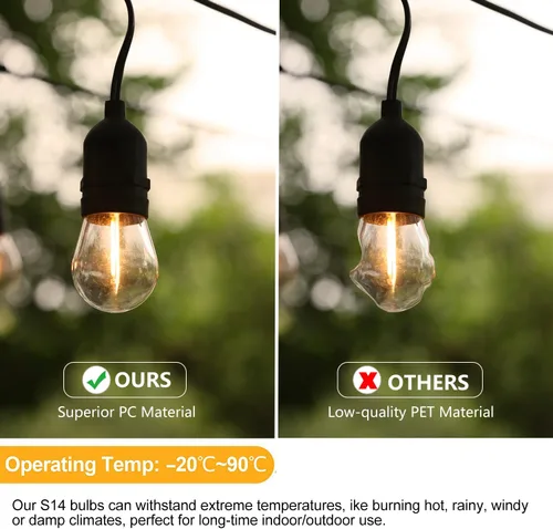 Miniatura 5 de KGC Bombillas LED de repuesto S14 inastillables e impermeables – 1 W equivalente a 10 W, blanco cálido 2200 K para exteriores, bombilla de filamento