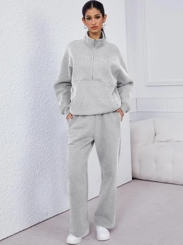 Miniatura 6 de ANRABESS Conjunto de 2 piezas para mujer, sudadera de gran tamaño con media cremallera a juego, pantalón de pierna ancha, conjunto de ropa
