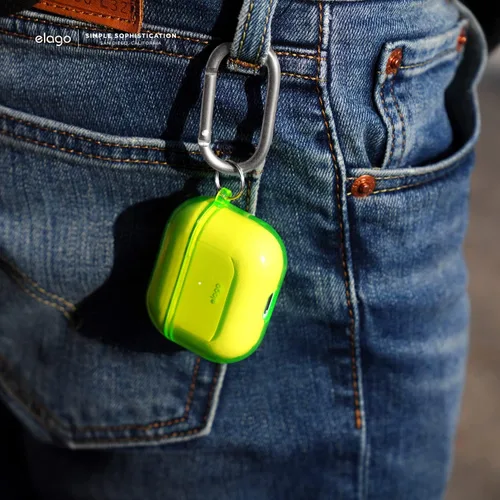 Miniatura 5 de elago Funda transparente con llavero compatible con AirPods 3, cinta de gel incluida, reducción del amarilleo, protección transparente, soporta