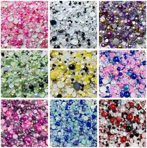 Miniatura 4 de Diamantes de imitación de resina mixta de 3.53 oz con parte trasera plana, perlas semicirculares, tamaños mixtos de 0.116 a 0.394 pulgadas