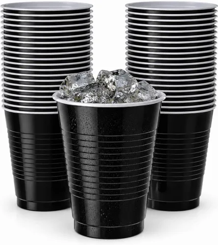 Hanna K. Signature - Vasos desechables de plástico para fiestas, resistentes de 18 onzas, 50 unidades Negro