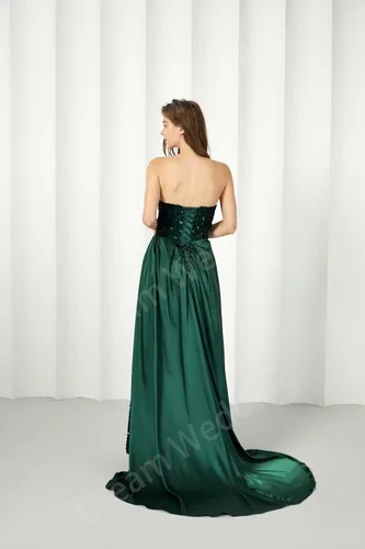 Miniatura 4 de Vestidos de fiesta de lentejuelas brillantes, vestido de dama de honor de sirena 2024 con tubo de hendidura, vestido formal de noche de satén