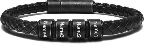 Miniatura 23 de Pulsera personalizada para hombre con cuentas de nombre personalizadas, pulsera de cuero trenzado personalizada grabada con 2-6 nombres