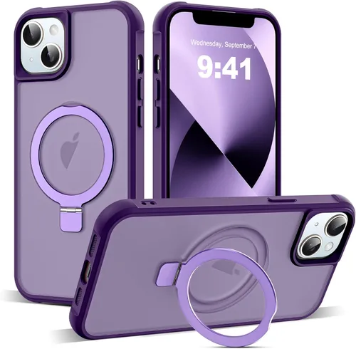 Miniatura 57 de SKYLMW – Funda compatible con iPhone 12 Pro Max y iPhone 13 Pro Max con soporte magnético invisible tipo anillo, fundas translúcidas para teléfonos