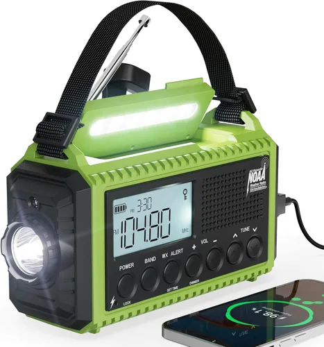 Miniatura 8 de Mesqool 12000 Radio de emergencia, radio meteorológica digital automática NOAA/AM/FM/SW con batería de respaldo, manivela con linterna, cargador