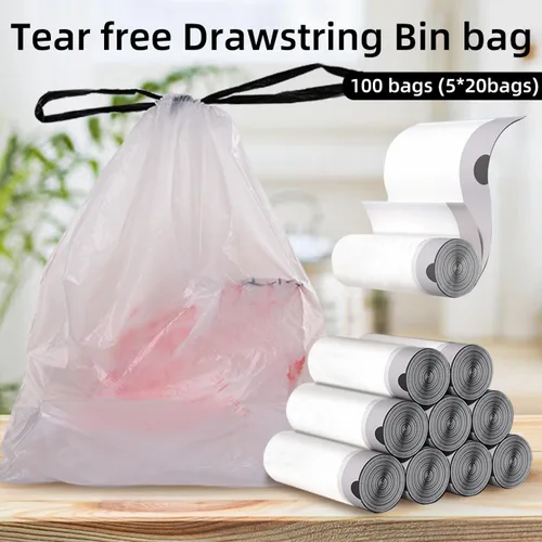 Miniatura 2 de Bolsas de basura de 4 galones, 100 bolsas de basura con cordón, forros gruesos sin perfume para baño, dormitorio, oficina