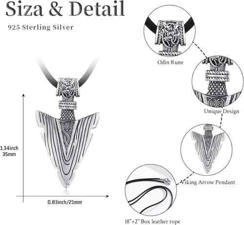 Miniatura 2 de StoryEtain Collares vikingos con punta de flecha collares geniales de plata de ley S925 para hombres joyería vikinga punk hip hop regalo para amigos
