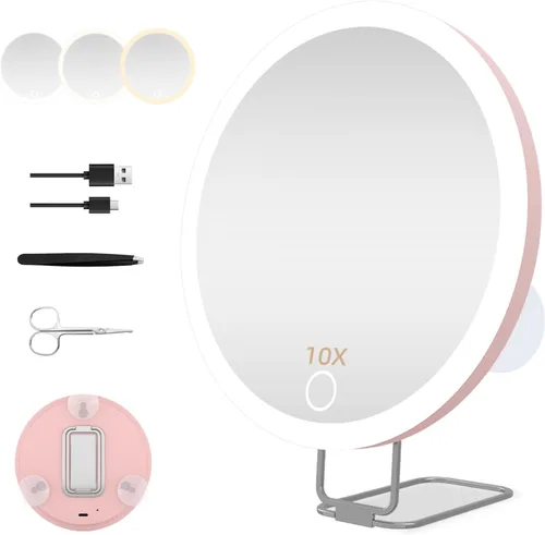 Miniatura 9 de Espejo de Aumento 20X con Luz, Espejo Grande de 6 Pulgadas con Aumento Iluminado 20X con 3 Ventosas y Soporte de Mesa 360°, Espejo de Tocador de 20x