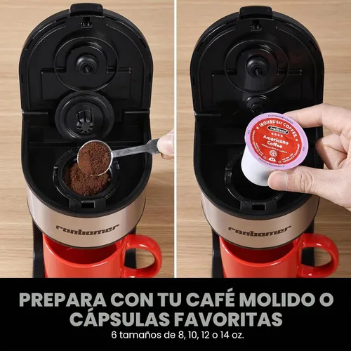Miniatura 2 de Ranbomer Cafetera K Cup, cafetera de una sola porción o máquina de café molido 2 en 1, tamaños de preparación de 6 a 14 onzas, mini cafetera de una