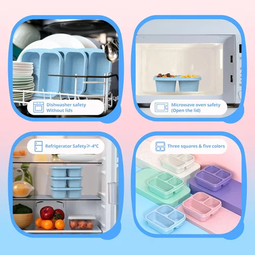 Miniatura 4 de Cajas de aperitivos (paquete de 3) – Cajas Bento apilables con 3 compartimentos, recipientes de preparación de comidas reutilizables, recipientes