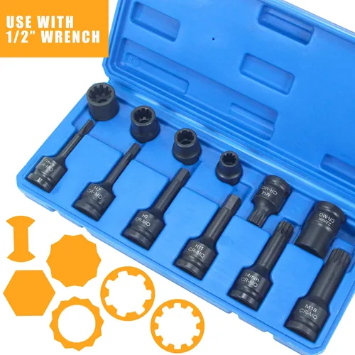 Miniatura 2 de Juego de 12 piezas de pinza de freno de impacto especial de 1/2 pulgada de llave de vaso cuadrada Kit de herramientas de freno compatible