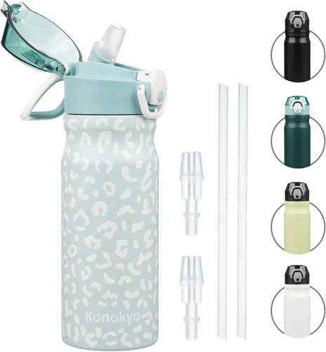 Miniatura 8 de Konokyo Botella de agua aislada de 22 onzas con pajilla, asa de transporte, verde militar