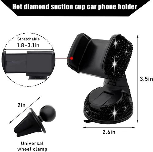 Miniatura 2 de Bling Soporte de Teléfono para Coche, Soporte de Teléfono Ajustable en 360 Grados de Cristal para Salpicadero y Ventilación de Coche, Soporte