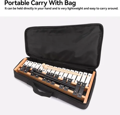 Miniatura 6 de Heuyrao Xilófono Glockenspiel plegable de 27 notas, instrumento de percusión de madera con 4 mazos y bolsa de transporte, para adultos