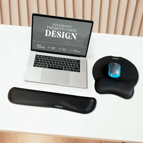 Miniatura 2 de VAGAU Reposamuñecas para teclado y mouse pad de alta calidad, juego de espuma viscoelástica ergonómica para oficina, laptop, Mac, computadora