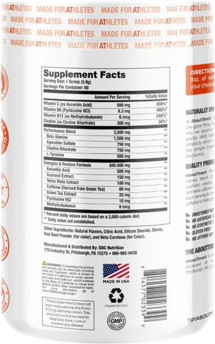 About Time Preworkout Energy + Focus (sabores naturales, sin nerviosismo, sin gluten, baja estima) - Fruta de la pasión, 60 porciones | 60 mg de