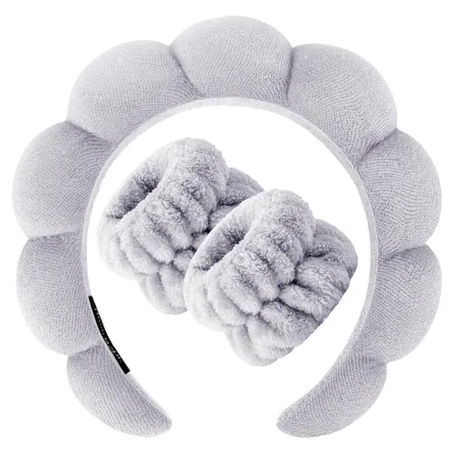 Miniatura 33 de Zkptops Diadema de Spa para Lavar la Cara Muñequera Esponja Maquillaje Cuidado de la Piel Diadema de Tela de Rizo Burbuja Suave Prepárate Diadema